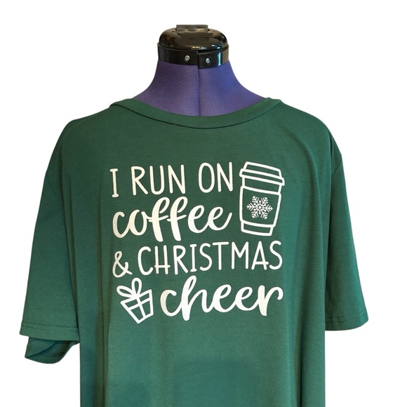 Women’s Christmas/Holiday Hunter Green Top/T-Shirt 3X Coffee Shirt - Picture 1 of 5